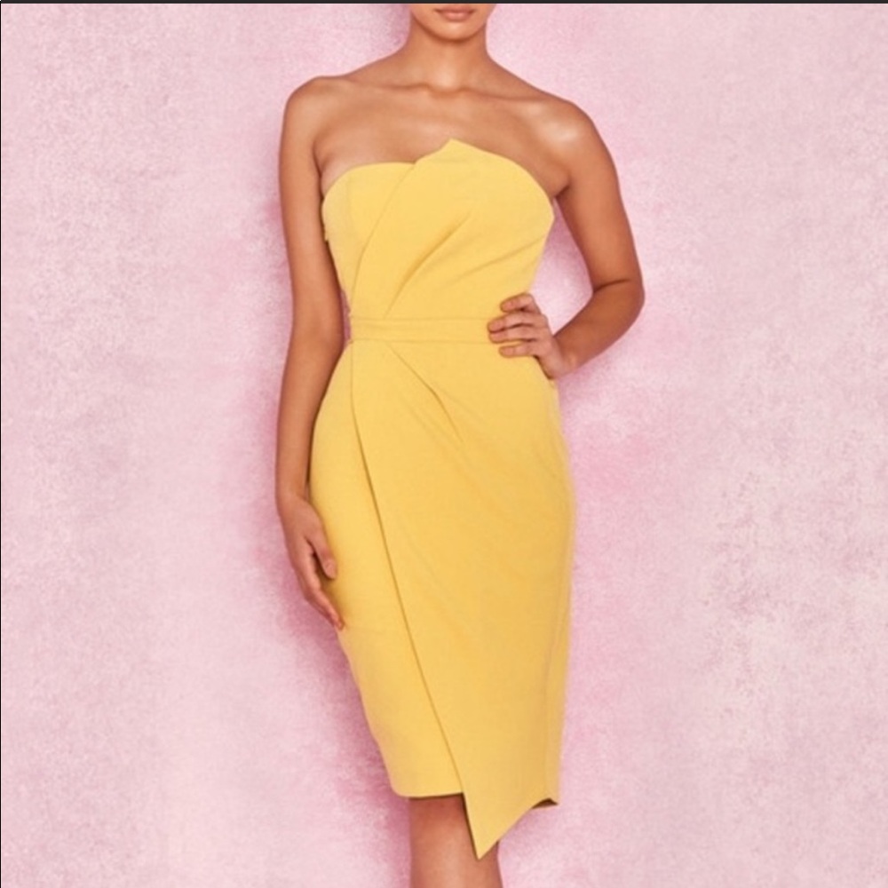 HOUSE OF CB Uma Yellow Fold Front Dress